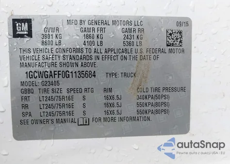 2016 Chevrolet Express 2500 Work Van из США, поврежденный, VIN 1GCWGAFF0G1135684